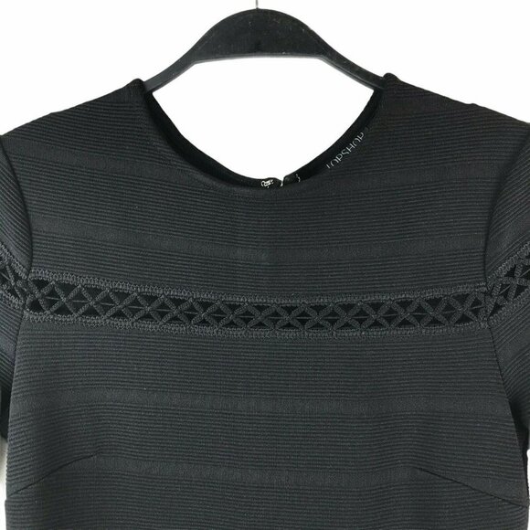 Topshop Dress Women's Sz 4 Black Openwork A Line Short Sleeve Zipper Mini Casual - Picture 7 of 8
